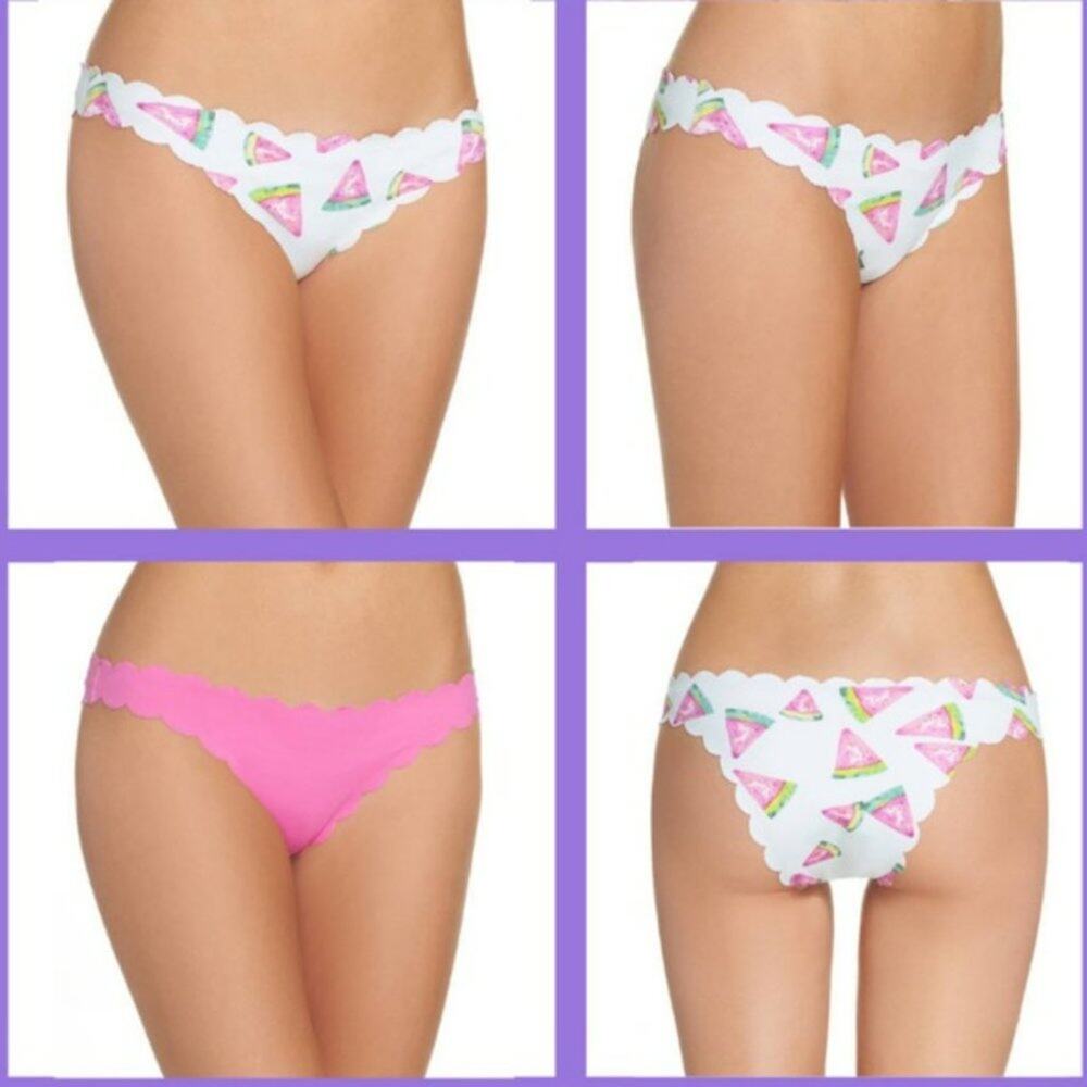 NWOT Pilyq Reversible Watermelon Scalloped Seamless Bikinis ( full coverage)